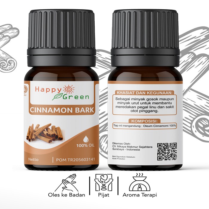 BPOM Happy Green Cinnamon Bark Essential Oil - Atsiri Kayu Manis 100% Murni Garansi Uang Kembali