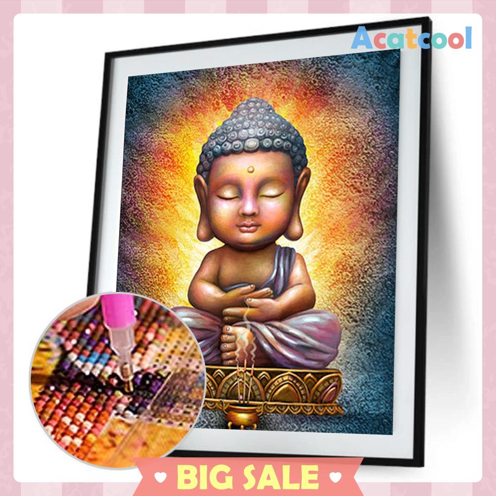 Lukisan Sulaman Berlian 5D Jahitan Bersilang Desain Buddha Model DIY, 36x30cm