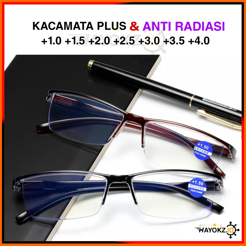 Kacamata Plus Setengah Bingkai Half-frame Gantung Anti Radiasi Bluelight Block