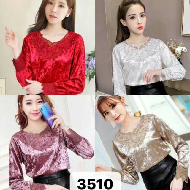 Atasan Velvet Renda Import 3510#