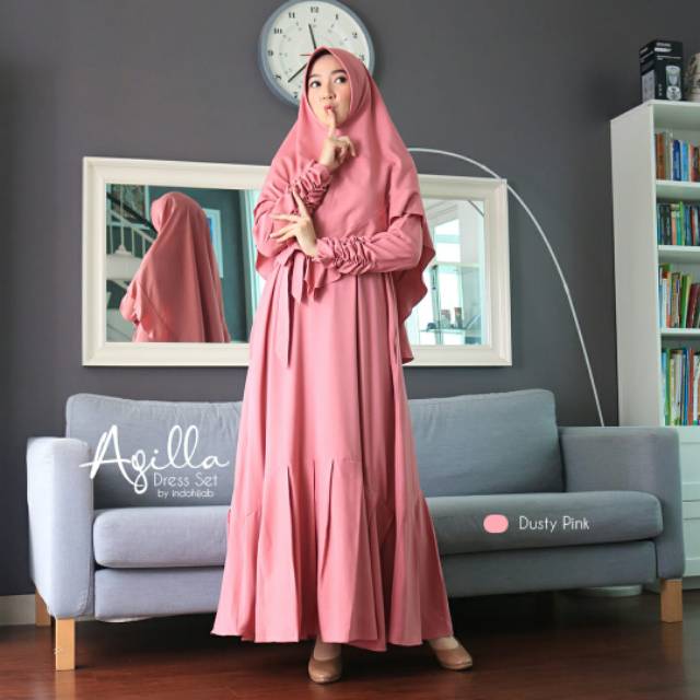 GAMIS SET JILBAB POLOS AQILLA DRESS by INDOHIJAB IDB MOSLEM WEAR