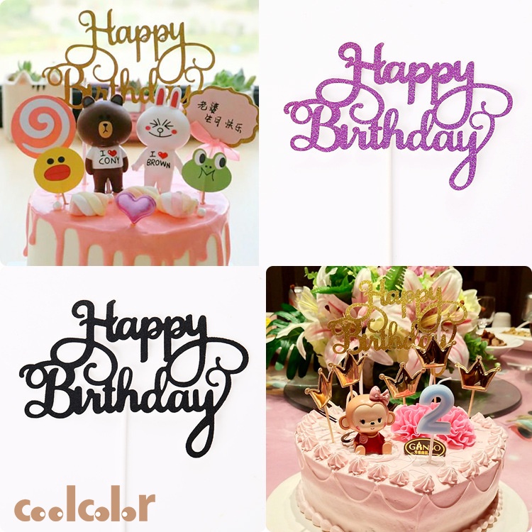 【Ready stock】Selamat Ulang Tahun Kue Topper Glitter Kertas Emas Silvery Surat Cupcake Dessert Dekorasi praktis fashion murah COD