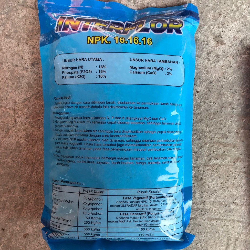 Pupuk NPK 16 16 16 Kemasan Pabrik 1kg Interflor mutiara