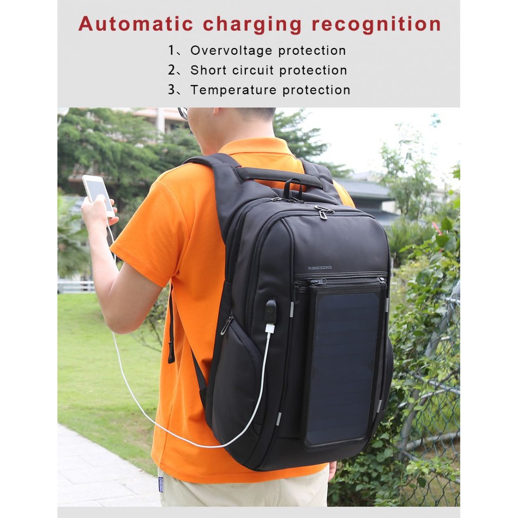 Kingsons premium Tas Ransel bisnis travelling Solar Panel USB KS3140W-I