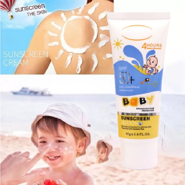 Sunblock Suncreen Anak dan Dewasa Pelindung Kulit Bayi 45Ml Tubuh Wajah Bayi Tabir Surya Pemutih Krim Matahari Tabir Surya Pelindung Kulit SPF50 Krim