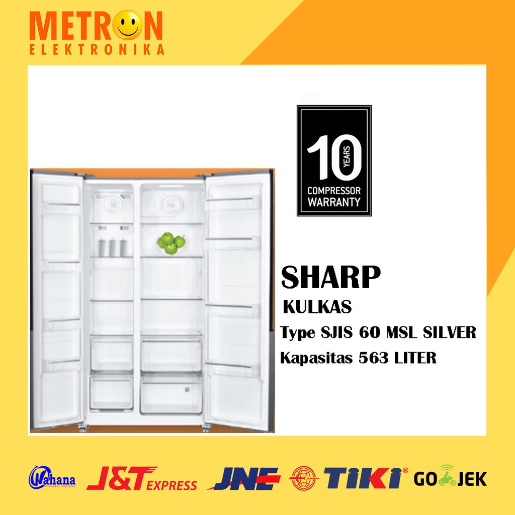 SHARP SJIS 60 MSL SILVER KULKAS SXS 563 LITER  INVERTER / SJIS60MSL