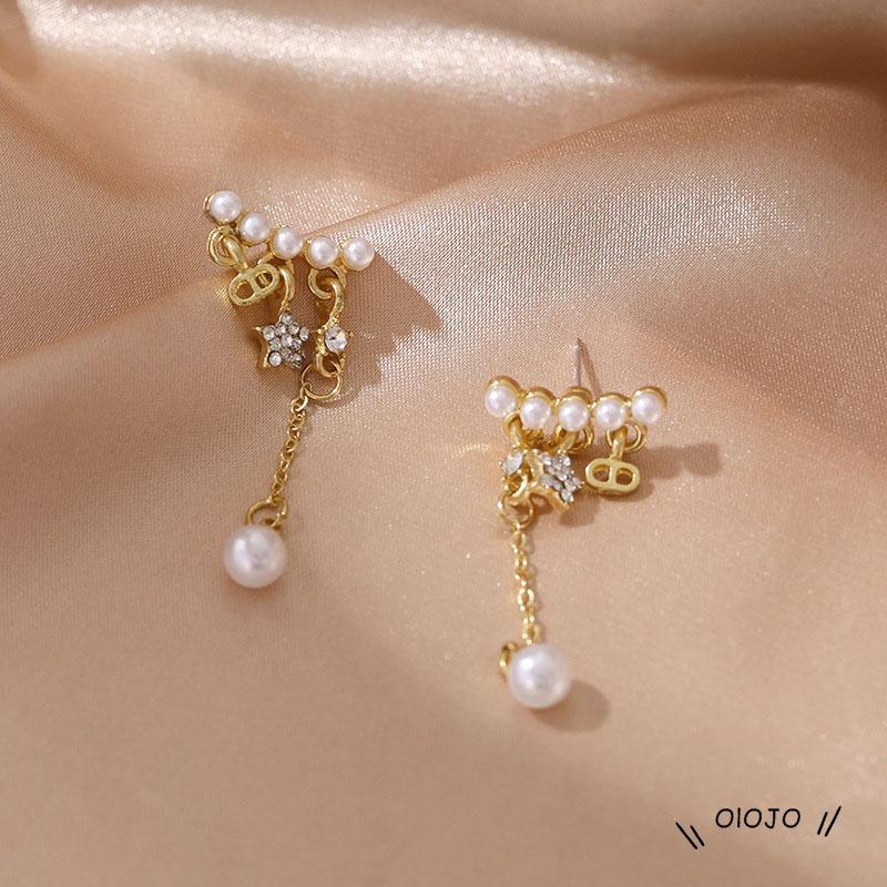 Anting Tusuk Gantung Desain Bintang + Mutiara + Rumbai Untuk Wanita - ol2