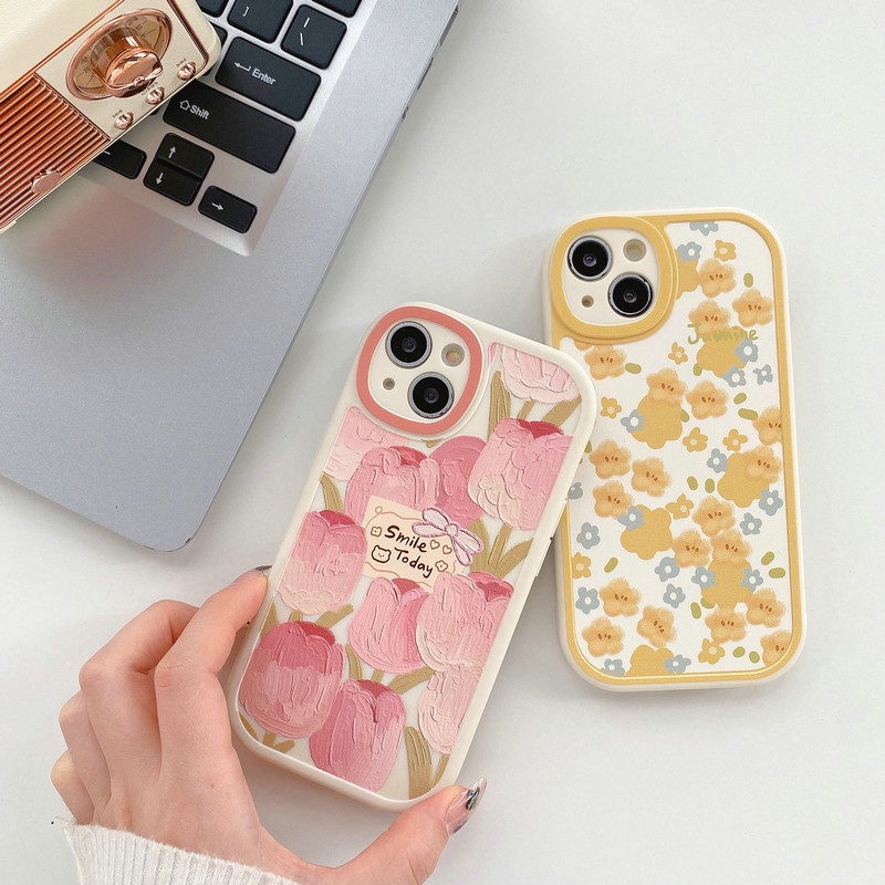 Casing untuk Samsung M23 A72 A73 A12 A32 A33 A52 A52s A51 A71 A50 A50s A30s A20 A30 A22 A21s A03 A03s A20s S22 Ultra S21 FE S20 Camera Lens Protection Jasmine & Tulips Soft Case Full Silicon Cover XF B01