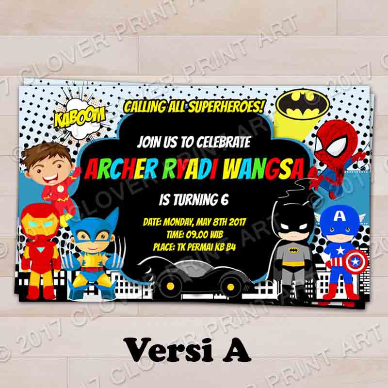 Isi 10 Kartu Undangan Ulang Tahun Birthday Invitation Superhero