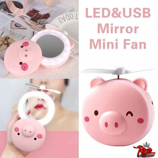 Kipas Cermin Kaca Mirror Cosmetic LED Mini Fan 3 Fungsi Versi 2