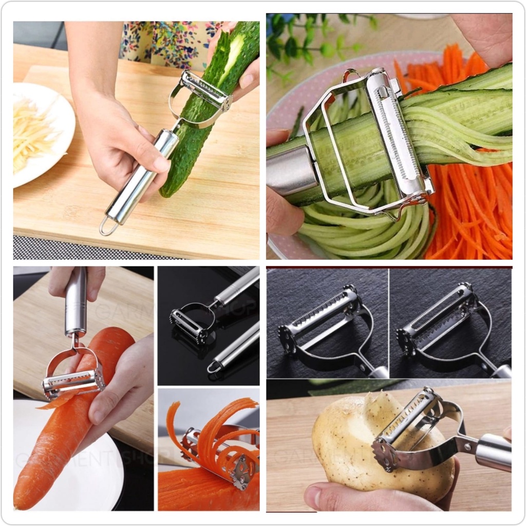 Pisau Pengupas Kulit Pemotong Buah Sayur Wortel Kentang Apel Peeler Stainless 2 in 1