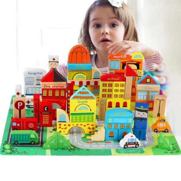 

Dijual Mainan Kayu Anak Block BLOCK Berkualitas 196pcs Transportasi DIY ~ URBAN BUILDING