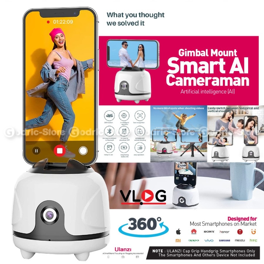 ULANZI CameraMan AI Auto Face Tracking Selfie Vlog Smartphone Gimbal