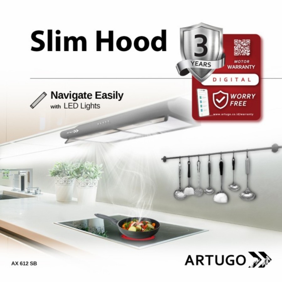 Artugo Slim Cooker Hood/Penghisap Asap Dinding AX 612 SB Panjang 60 cm