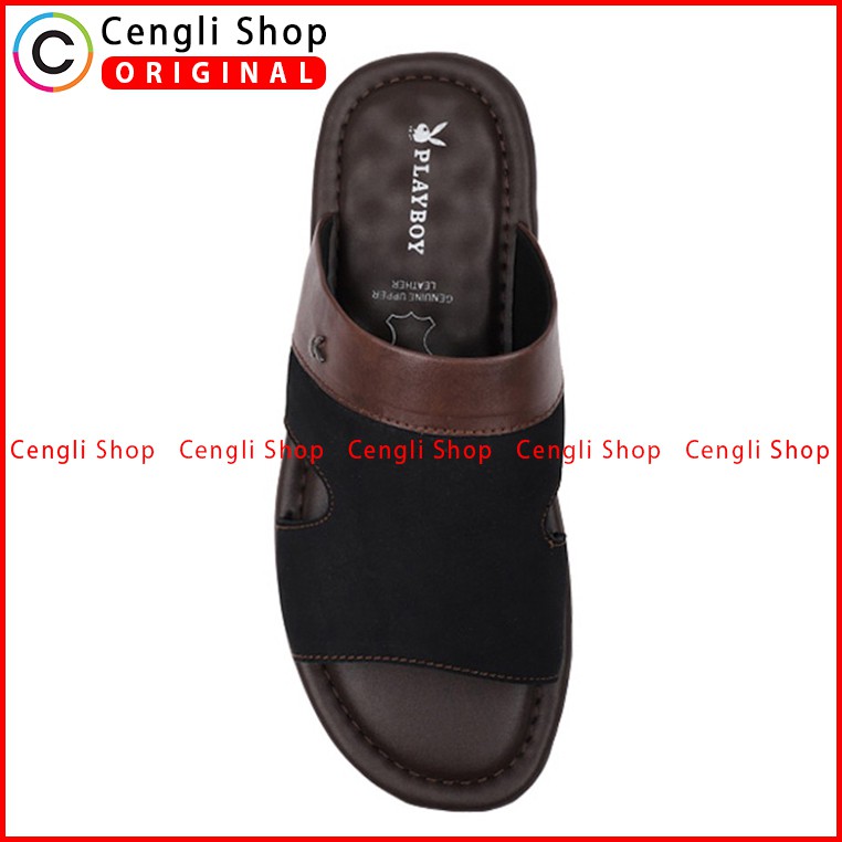 PLAYBOY SANDAL KULIT CASUAL PRIA ORIGINAL TERBARU SENDAL BRANDED HITAM PLD1