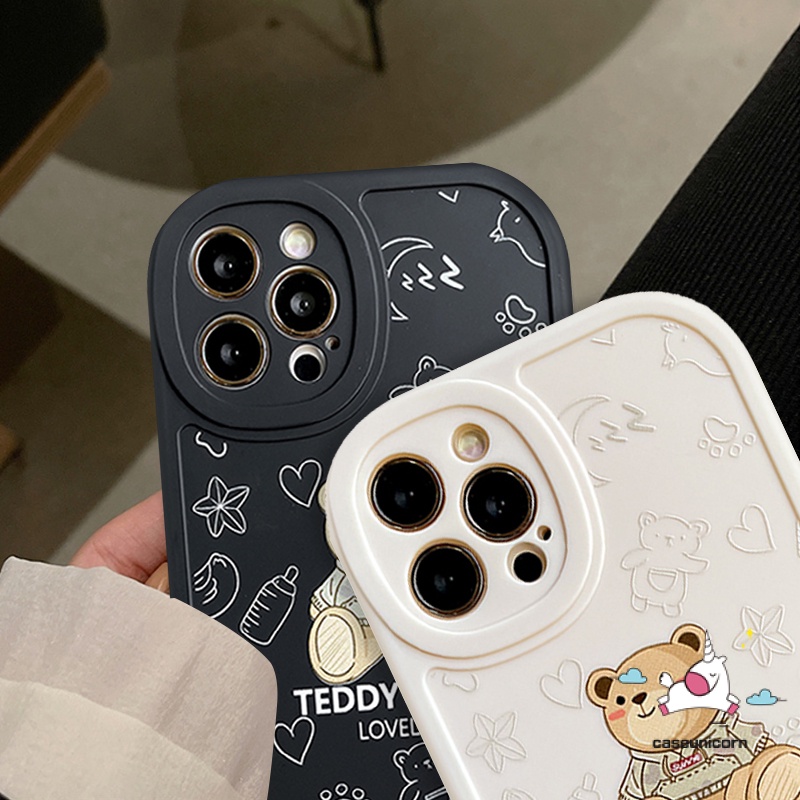 IPHONE Casing Ponsel Pasangan Trendi Kompatibel Untuk Iphone11 6 6s 7 8 Plus 14 13 12 Pro Max XR X XS Max SE 2020 11Pro Max Lucu Kartun Teddy Bear Cases Lembut Shockproof Back Cover Pelindung