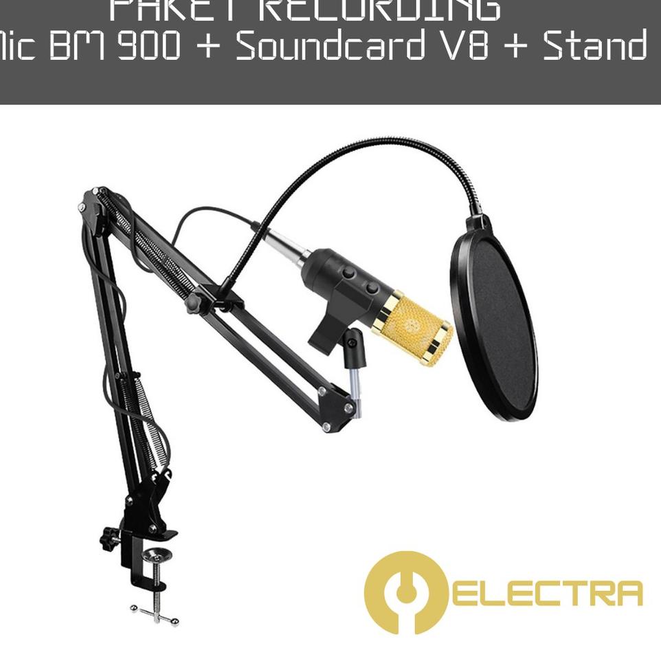PAKET RECORDING  Mic BM 900 + Soundcard V8/V8s/V8plus/V8u + Stand 4R6