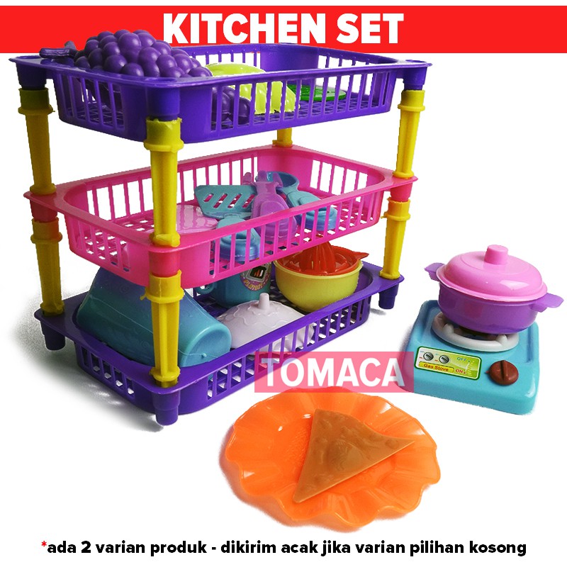 Mainan Anak Perempuan Cewek Rak Piring Alat Makan Masak Kitchen Set