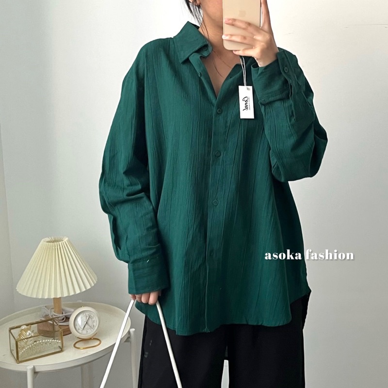 ASOKA Suki Shirt 2022 - Kemeja Crinkle Basic Oversize Atasan Wanita - Bumil Friendly - Basic Shirt