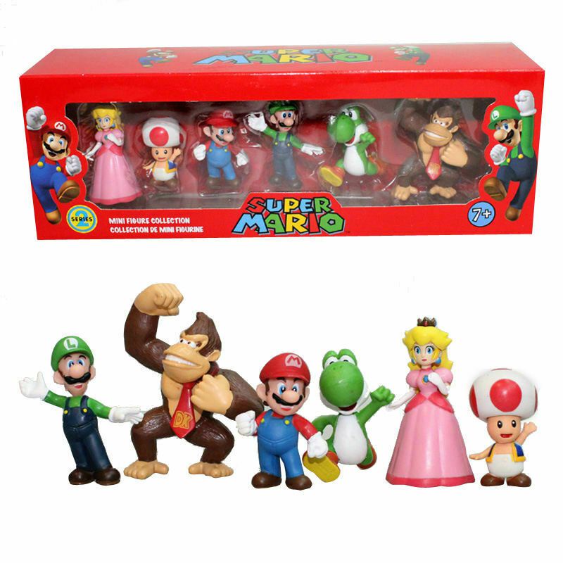 New 6PCS Super Mario Bros Action Figure Toys Dolls Luigi Yoshi Mushroom Kid Gift Toy Collectibles