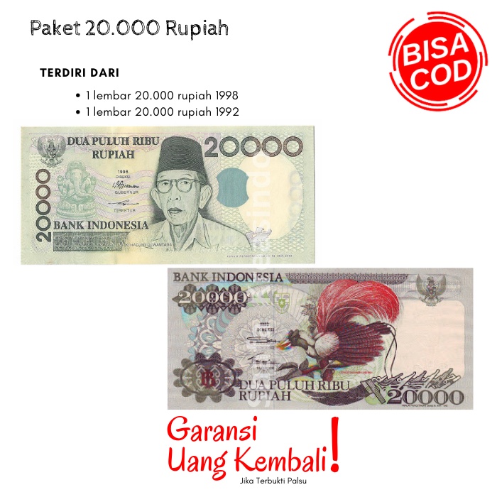 Koleksi Uang Kuno Indonesia Paket 20.000 Rupiah Tahun 90 an