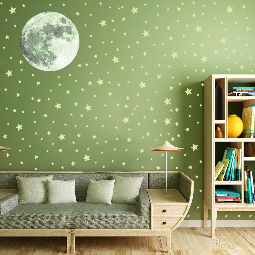 Bulan Bintang Stiker Dinding Perekat Diri Dekorasi Rumah Kamar Tidur Anak Glow In Dark