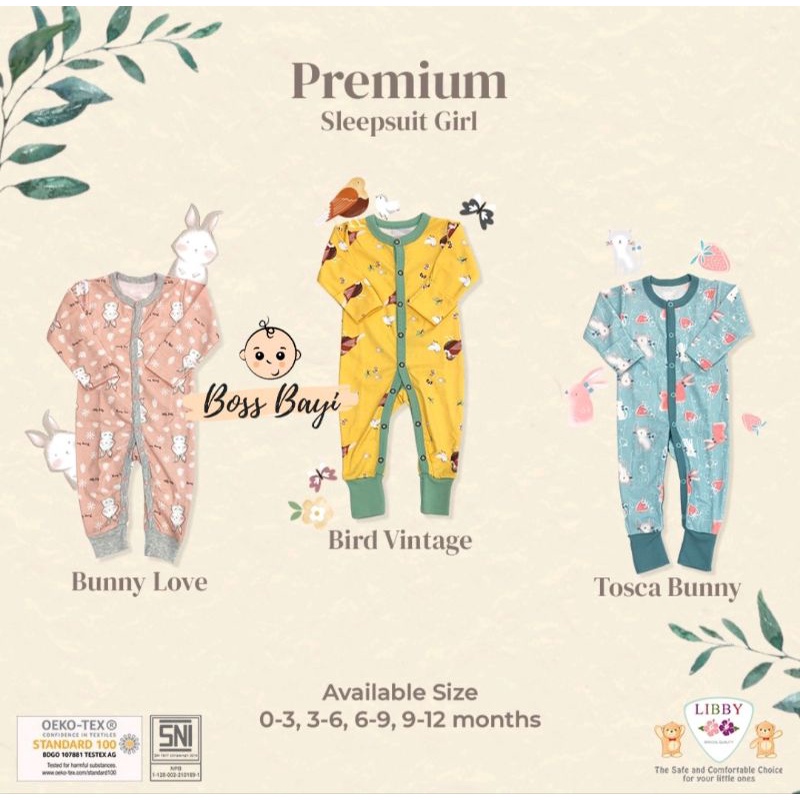 LIBBY - Premium Sleepsuit Motif / Jumper Panjang Bayi 0-12bulan