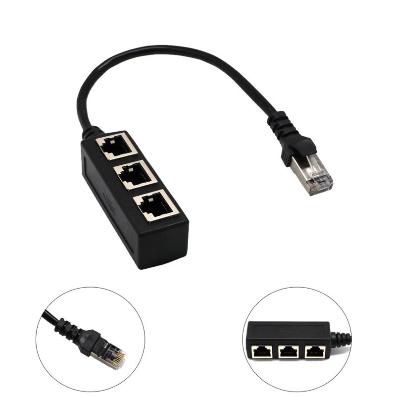 Btsg RJ45 1 Male to 3female Socket Port Connector Adaptor Kabel Ekstensi Eterna LAN Connector Extender Awet