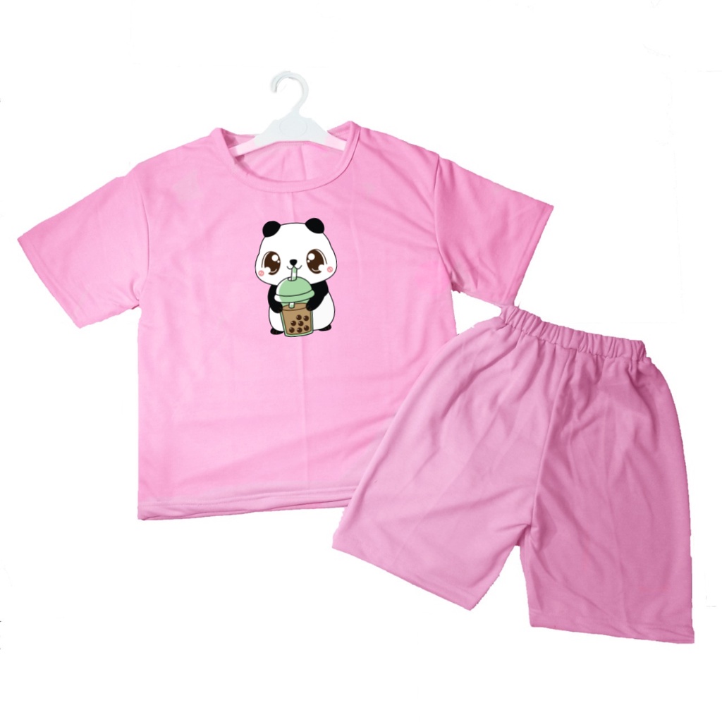 Setelan Kaos Oblong Anak Panda Boba Celana Pendek/Kaos Anak-anak