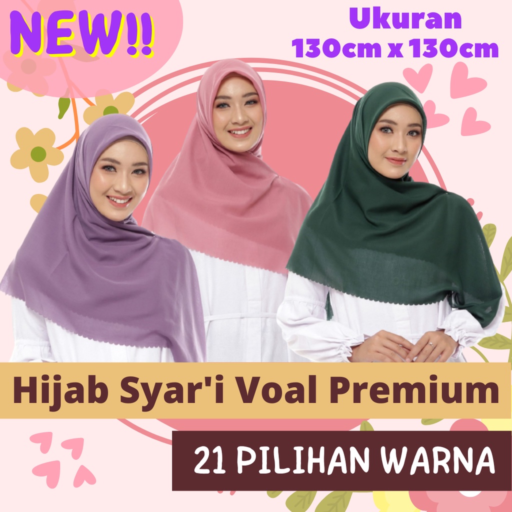 HIJAB SEGI EMPAT POLOS VOAL LASERCUT SYAR'I FH SCARF WARNA KOMPLIT 130cmx130cm