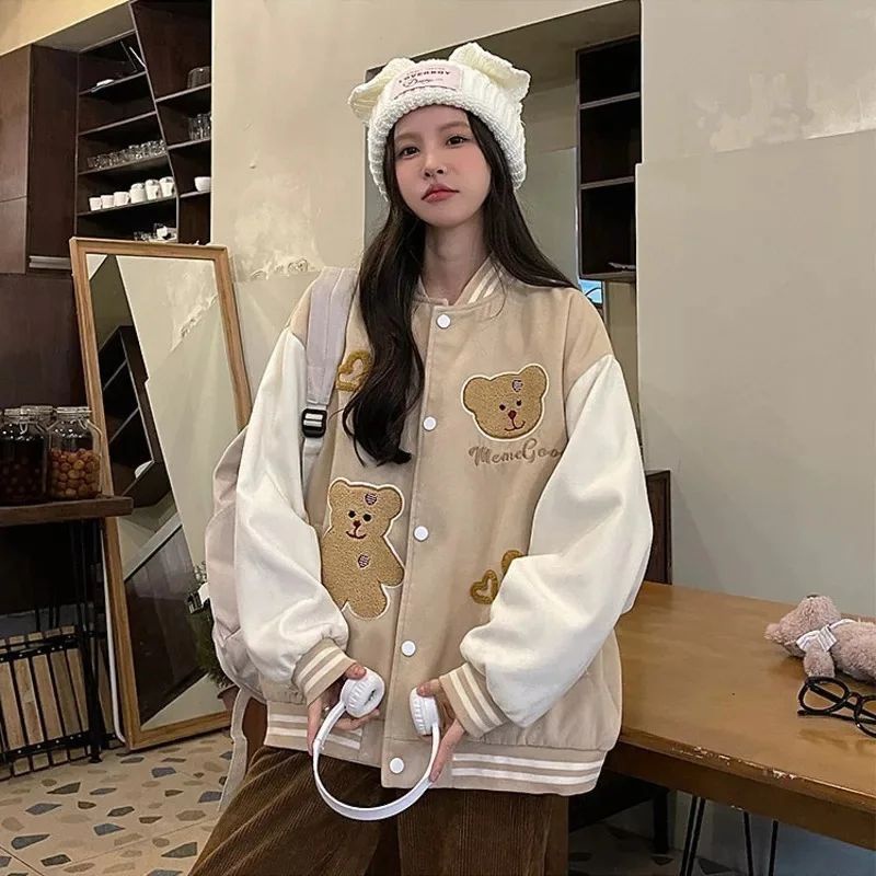 Meme Good Bear heart Jaket Baseball Varsity