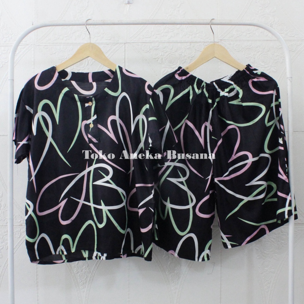 Setelan Baju Tidur Piyama Pendek Motif Daun Warna Bahan Rayon-Motif 016