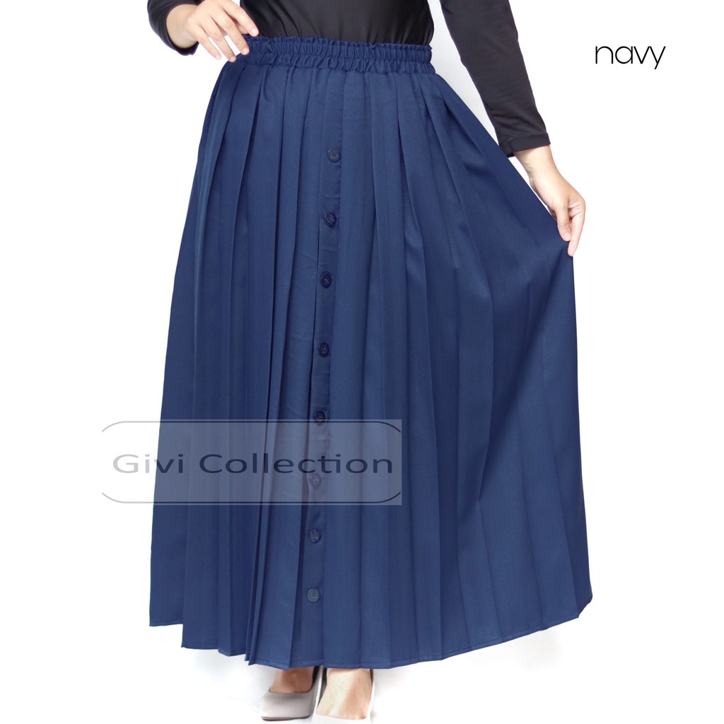 rok rempel kancing | Rok payung rempel full depan belakang | rok payung moscrepe | rok muslimah-navy