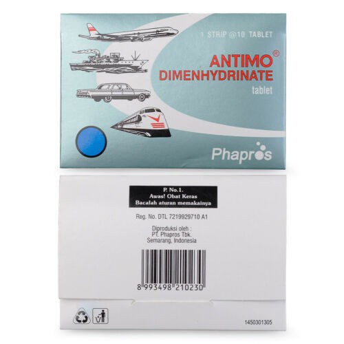 ANTIMO STRIP 10 TABLET 50 MG - DIMENHYDINATE Obat Anti Mual Muntah Pusing Mabuk Perjalanan Tidur