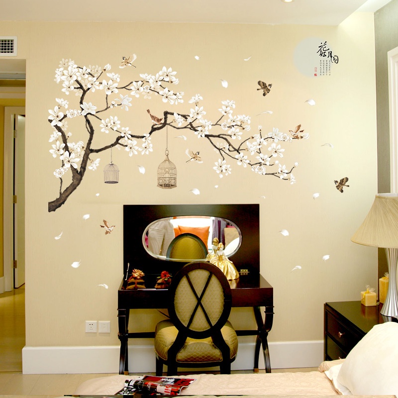 Reliza Wall Sticker Sangkar Sakura Gugur Pemandangan Chinese Cage SK2022 Stiker Dinding