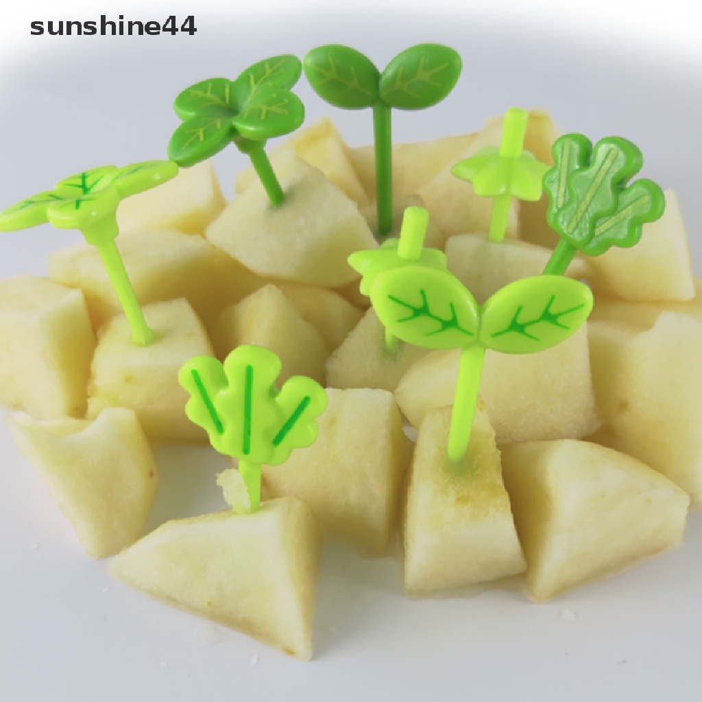 Sunshine 8pcs Pick Buah / Kue / Salad Mini Bentuk Vork Tandenstoker Bladeren