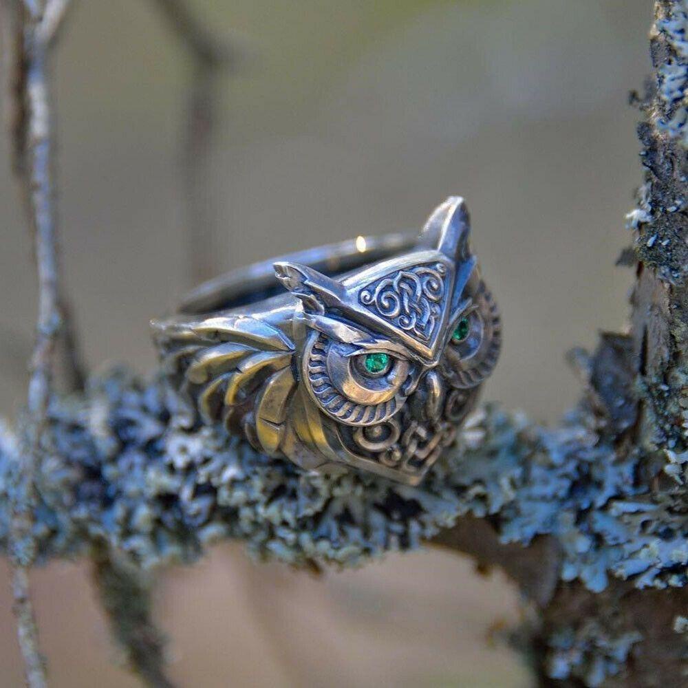 Top Owl Cincin Wanita Pria Vintage Rock Lucky Rings 3D Hewan Unisex Hip Hop