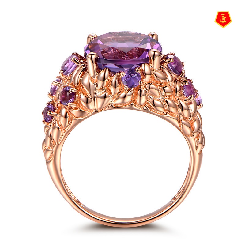 [Ready Stock]Luxury Elegant Natural Amethyst Ring for Women