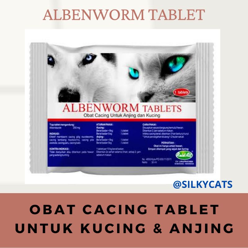 Albenworm tablet, obat cacing kucing dan anjing