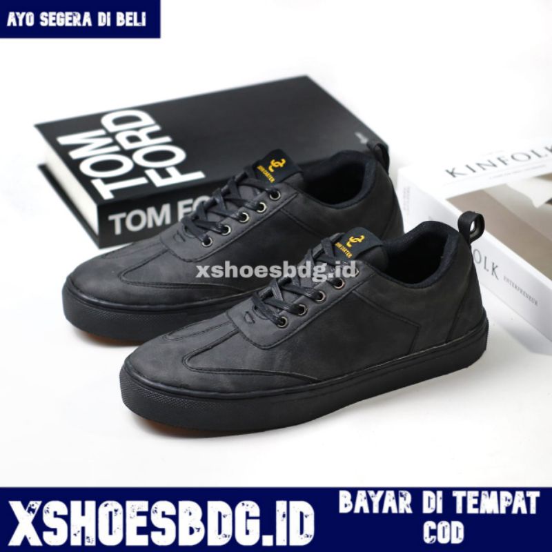 Xshoesbdg.id x Autentik Sepatu Casual Formal Pria Sneakers Pria Hitam Polos Kulit Sintetis Santai Kerja Kuliah