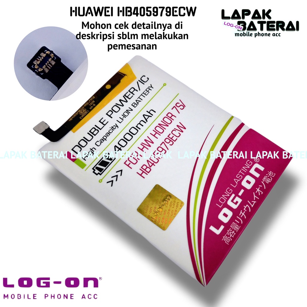 LOG ON Baterai Huawei Y5 2017 / Honor 6C / ENJOY 6A / Nova Smart HB405979ECW Double IC Protection Battery Batre