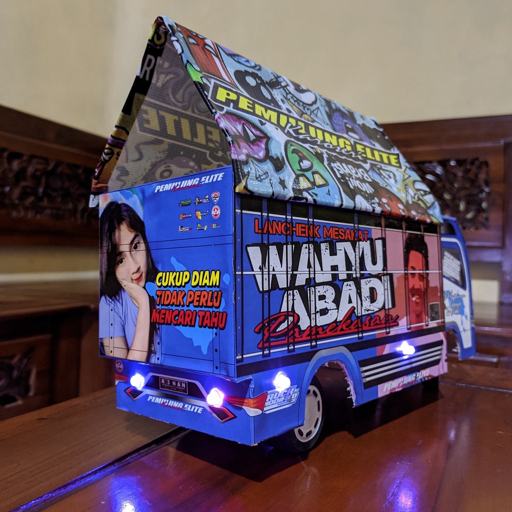 PROMO MINIATUR TRUK MURAH TRUK OLENG LAMPU TERPAL BISA BELOK MAINAN ANAK wahyu abadi full lampu terpal ukuran 30cm