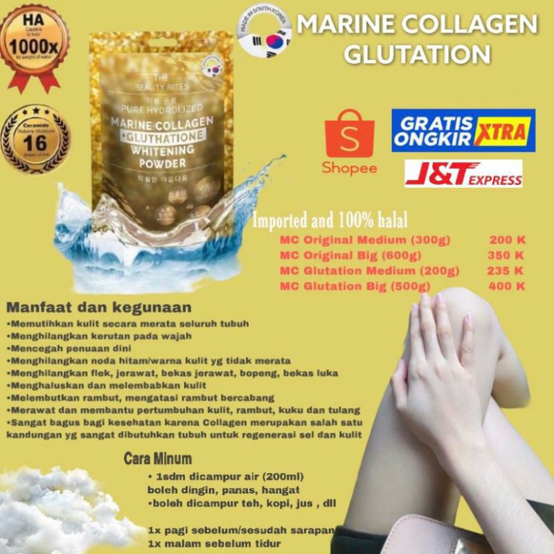 MARINE COLLAGEN ORIGINAL & GLUTATION WHITENING POWDER PEMUTIH BADAN TERMURAH
