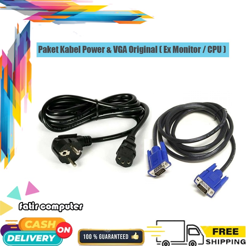 Paket Hemat Kabel Power &amp; Kabel VGA Original untuk PC/Komputer/Monitor