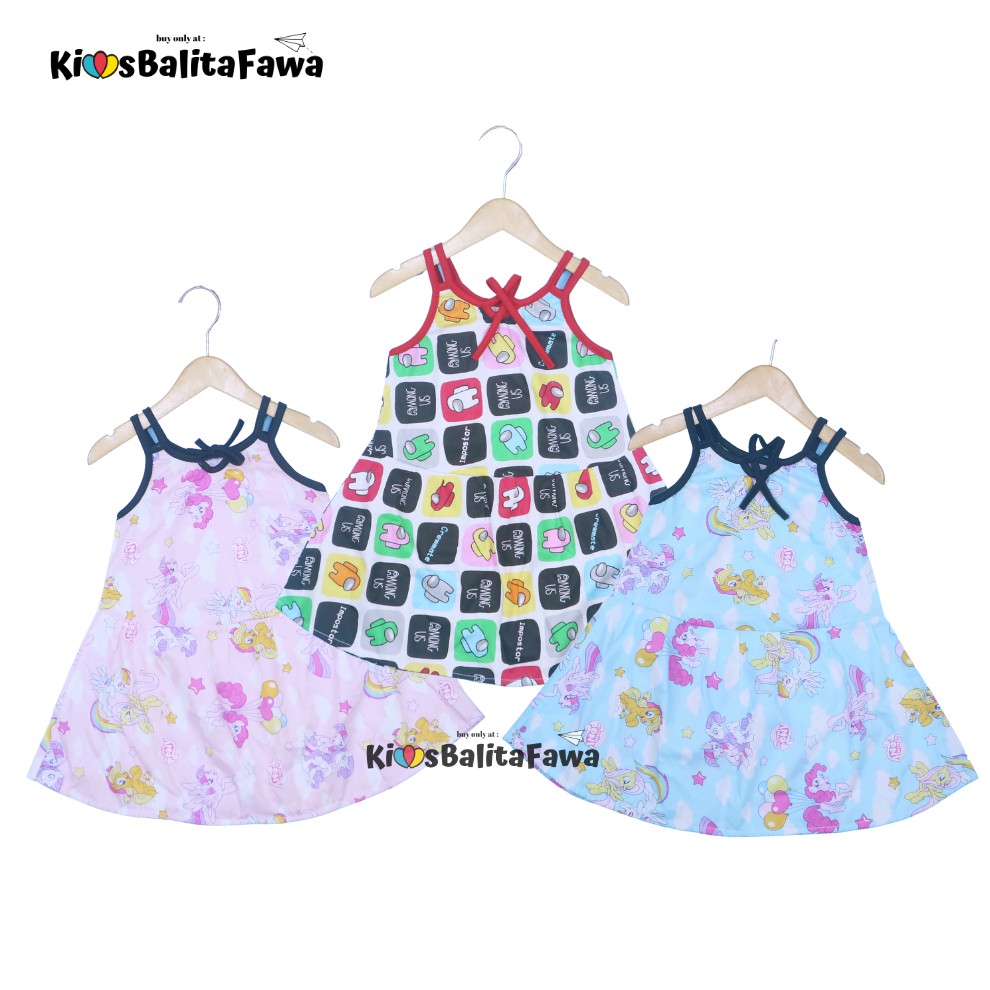Dress Lilly uk 2-3 Tahun / Dres Balita Karakter Yukensi Daster Atasan Tidur Baju Anak Perempuan Adem