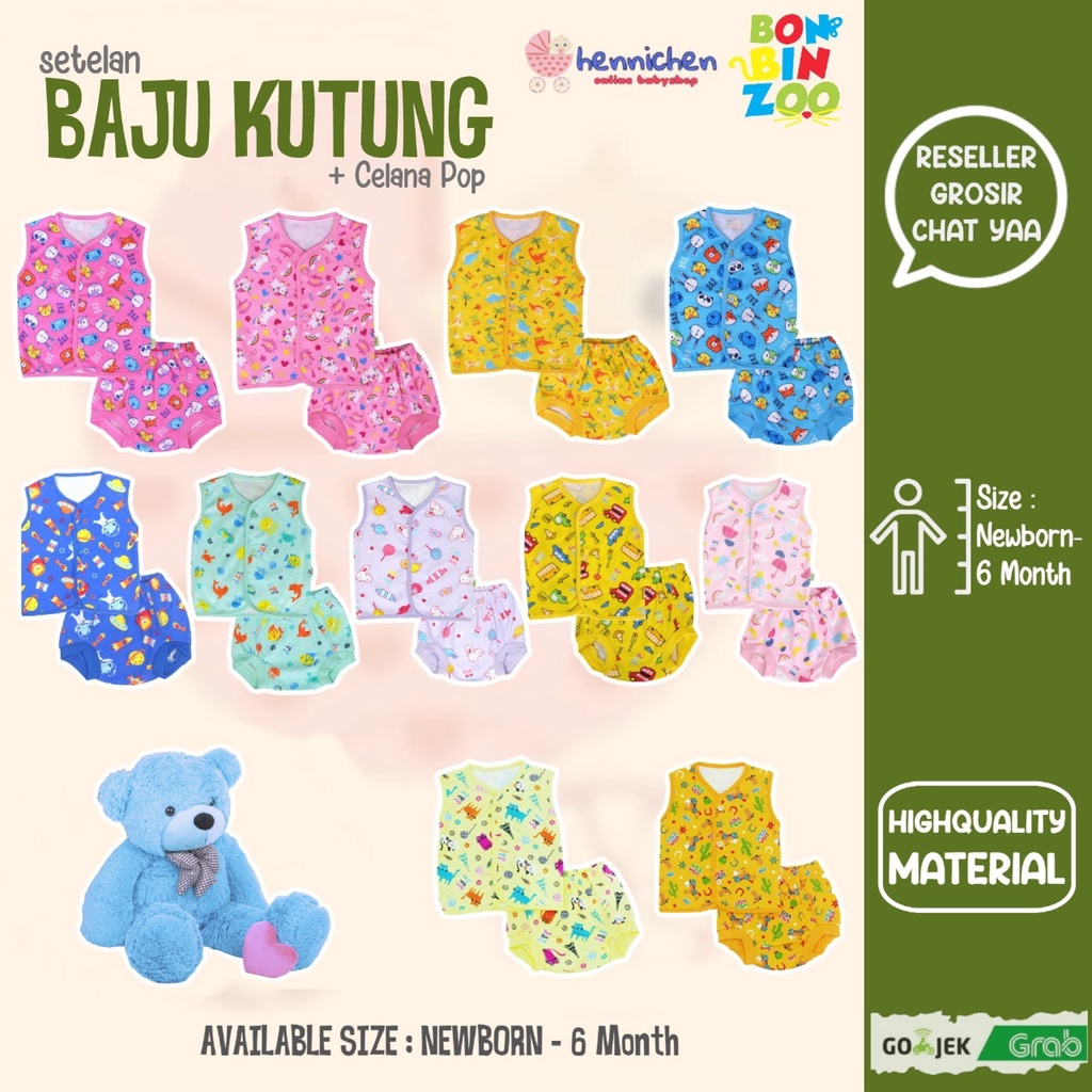 Bonbinzoo Setelan Baju Kutung Celana Pop Bayi Kancing Depan Bonbinzoo 0-3 3-6 6-12 bln