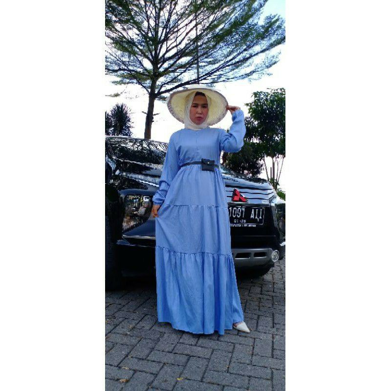 Long Dress Wanita / Party Dress FREE BELT DENIM DRESS Lebaran