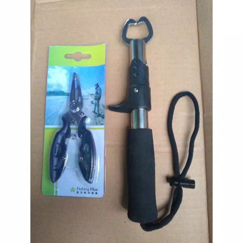 Paket Alat Jepit Penjepit Mulut Ikan Lipgrip &amp; Tang Kail Pancing Stainless Steel Fishing Hook Remover