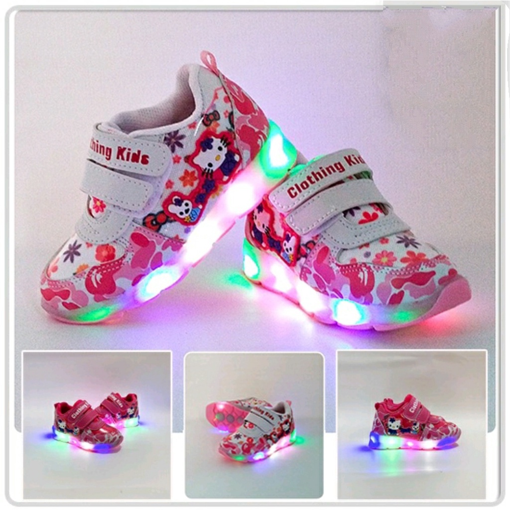 Sepatu Hello Kitty LED Anak Perempuan Lucu Murah/ Sepatu Kets Sneakers Kasual Anak Cewek 1 2 3 4 5 T