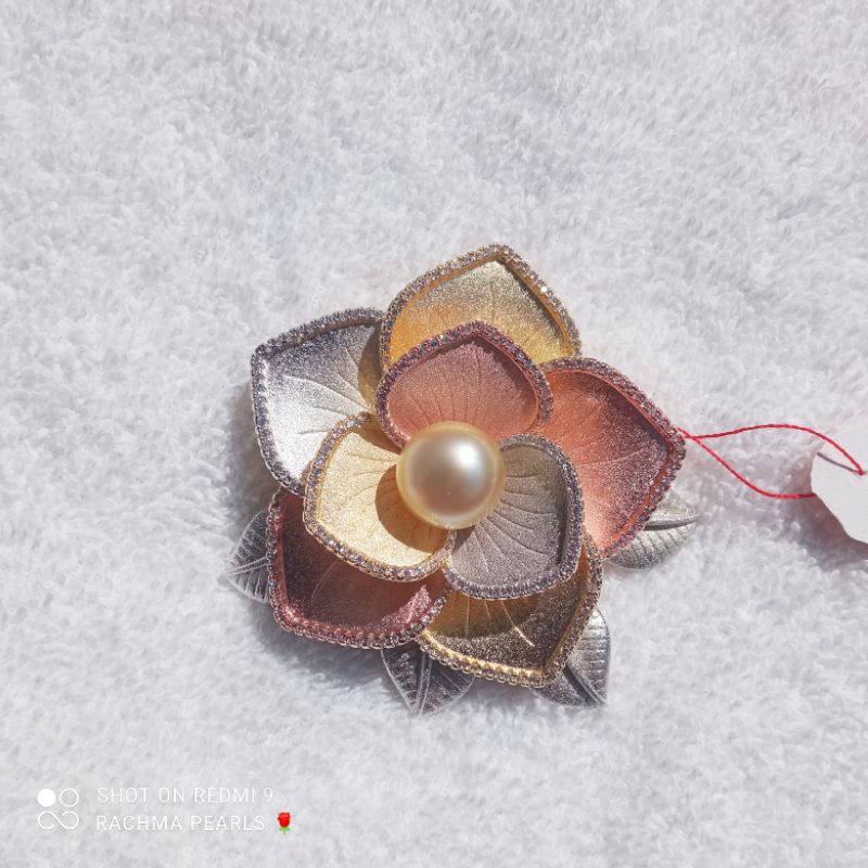 Bros dan liontin 2 in 1 rhodium bunga mawar mutiara air laut asli original lombok terbaru termurah